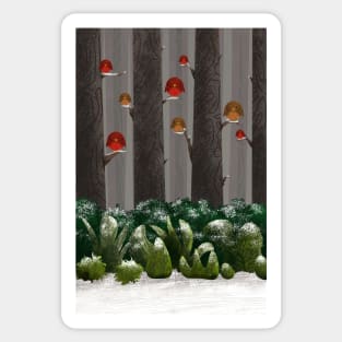 Cardinals in Winter Forest Snow and Trees Sticker